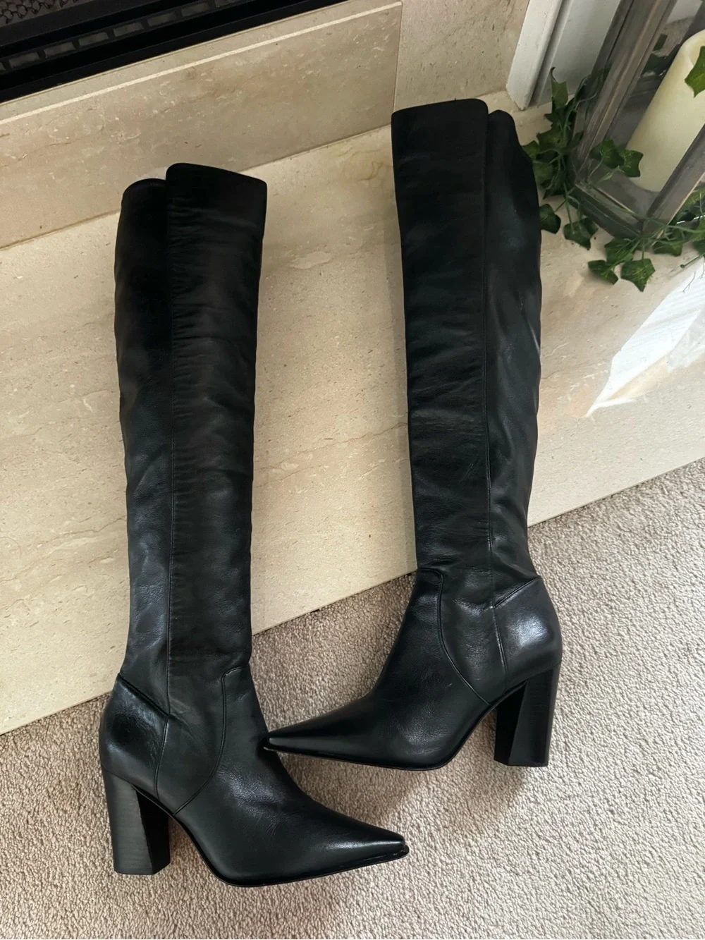 NEW Vince Camuto Demerri Black Knee-High Leather Block Heel Boots
